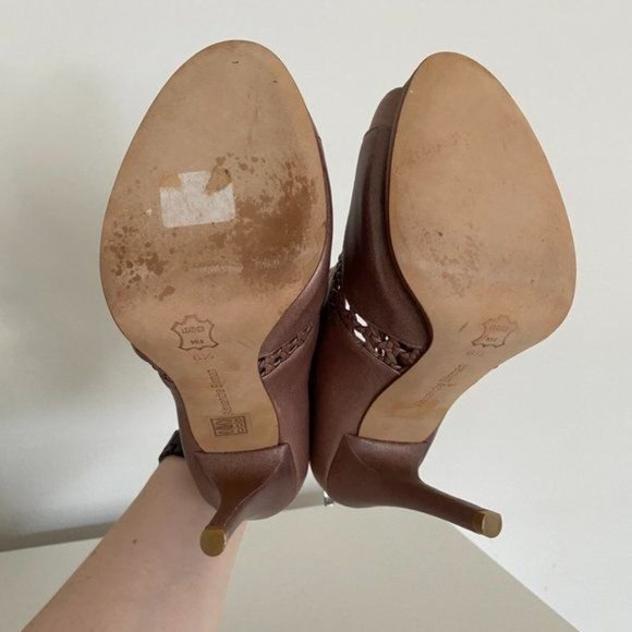 Alexandre Birman Metallic Rose Gold Braided Caged Open Toe Leather Heels 6.5 - Picture 9 of 12